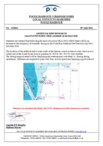 POOLE HARBOUR COMMISSIONERS LOCAL NOTICE TO MARINERS POOLE HARBOUR No[removed]18th July 2012