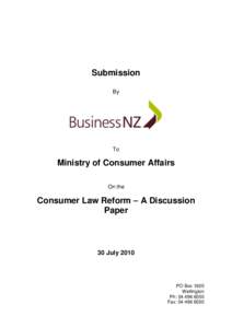 Submission By To  Ministry of Consumer Affairs