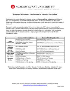 Academy of Art University Transfer Guide for Cosumnes River College Academy of Art University will accept the following courses from Cosumnes River College towards fulfillment of the Liberal Arts graduation requirements 