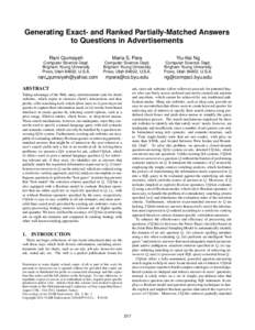 Generating Exact- and Ranked Partially-Matched Answers to Questions in Advertisements Rani Qumsiyeh Maria S. Pera