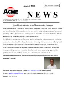 AugustISO 9001:2000 Certified NEWS ACME MANUFACTURING COMPANYN. ATLANTIC BLVD., AUBURN HILLS, MI 48326