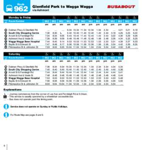 Route  962 Glenfield Park to Wagga Wagga