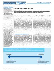 RISK MANAGEMENT The Journal of Global Treasury and Financial Risk Management CSA ADMIN: IN-HOUSE OR OUTSOURCED?