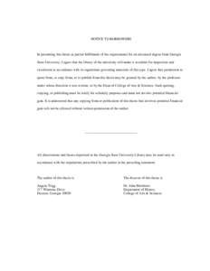 NOTICE TO BORROWERS  In presenting this thesis as partial fulfillment of the requirements for an advanced degree from Georgia State University, I agree that the library of the university will make it available for inspec