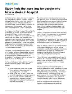 Study finds that care lags for people who have a stroke in hospital