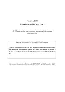 HORIZON 2020 WORK PROGRAMME 2014 – [removed]Climate action, environment, resource efficiency and raw materials