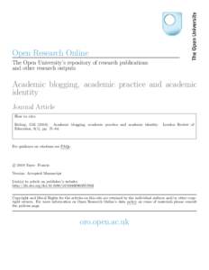 Open Research Online The Open University’s repository of research publications and other research outputs Academic blogging, academic practice and academic identity