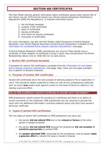 Fact sheet section 601 certificates