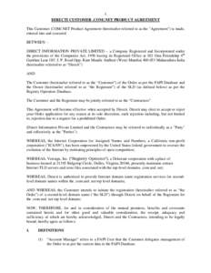 1 DIRECTI CUSTOMER .COM/.NET PRODUCT AGREEMENT This Customer .COM/.NET Product Agreement (hereinafter referred to as the 