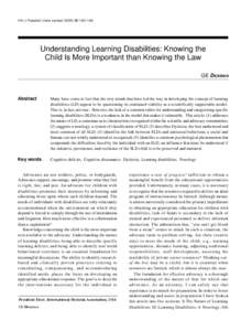 HK J Paediatr (new series) 2005;10:[removed]Understanding Learning Disabilities: Knowing the Child Is More Important than Knowing the Law GE DICKMAN