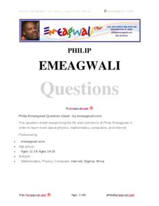 Philip EMEAGWALI for Kids  – Questions Sheet ©emeagwali.com