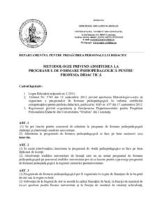 ROMANIA MINISTERUL EDUCAŢIEI NAŢIONALE UNIVERSITATEA 