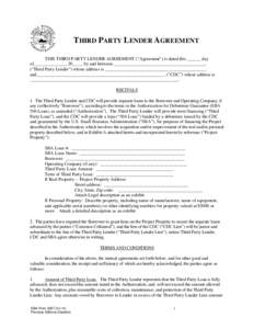 THIRD PARTY LENDER AGREEMENT THIS THIRD PARTY LENDER AGREEMENT (“Agreement