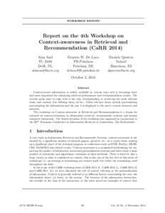 WORKSHOP REPORT  Report on the 4th Workshop on Context-awareness in Retrieval and Recommendation (CaRRAlan Said