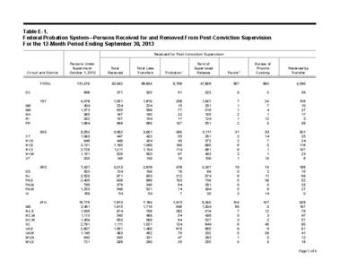 Table E-1. Federal Probation System—Persons Received for and Removed From Post-Conviction Supervision For the 12-Month Period Ending September 30, 2013 Received for Post-Conviction Supervision 				 Persons Under