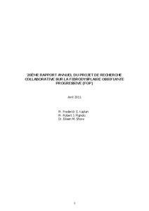 20ÈME RAPPORT ANNUEL DU PROJET DE RECHERCHE COLLABORATIVE SUR LA FIBRODYSPLASIE OSSIFIANTE PROGRESSIVE (FOP)