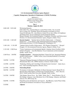 U.S. Environmental Protection Agency Region 6 Capacity, Management, Operation & Maintenance (CMOM) Workshop Ballroom A Austin Convention Center 500 East Cesar Chavez Street Austin, Texas 78701