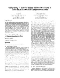 Complexity of Stability-based Solution Concepts in Multi-issue and MC-net Cooperative Games Yuqian Li Vincent Conitzer