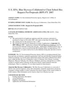U.S. EPA, Blue Skyways Collaborative Clean School Bus Request for Proposals (RFP) FY 2007, EPA-R7ARTD[removed]