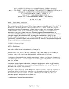 DEPARTMENT OF HOUSING AND URBAN DEVELOPMENT (TITLE 24) REGULATIONS RELATING TO HOUSING AND URBAN DEVELOPMENT (SUBTITLE B) OFFICE OF ASSISTANT SECRETARY FOR COMMUNITY PLANNING AND DEVELOPMENT (CHAPTER V) COMMUNITY FACILIT