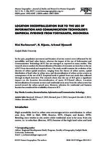 Human Geographies – Journal of Studies and Research in Human Geography Vol. 9, No. 1, May 2015 | www.humangeographies.org.ro ISSN–print: 1843–6587 | ISSN–online: 2067–2284 LOCATION DECENTRALIZATION DUE TO THE U