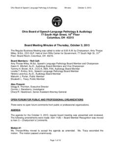 Ohio Board of Speech-Language Pathology & Audiology  Minutes October 3, 2013