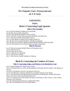 THE LIBRARY OF IBERIAN RESOURCES ONLINE  The Visigothic Code: (Forum judicum) ed. S. P. Scott CONTENTS Preface
