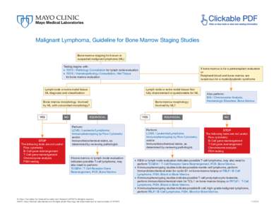 Malignant Lymphoma, Guideline for Bone Marrow Staging Studies Bone marrow stagimg for known or suspected malignant lymphoma (ML) Testing begins with: ■ Pathology Consultation for lymph node evaluation ■ 70016