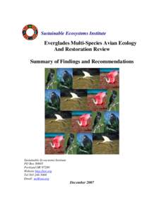 Sustainable Ecosystems Institute  Everglades Multi-Species Avian Ecology And Restoration Review Summary of Findings and Recommendations