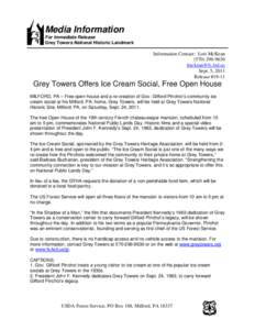 Media Information For Immediate Release Grey Towers National Historic Landmark Information Contact: Lori McKean[removed]