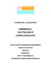 CHEMISTRY LAB REPORT  EXPERIMENT 1: