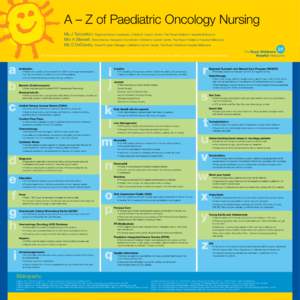 A – Z of Paediatric Oncology Nursing Ms J Templeton, Regional Nurse Coordinator, Children’s Cancer Centre, The Royal Children’s Hospital Melbourne Mrs A Stewart, Bone Marrow Transplant Coordinator, Children’s Can