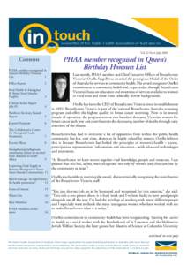 Vol 22 No 6 JulyContents PHAA member recongnised in Queen’s Birthday Honours List
