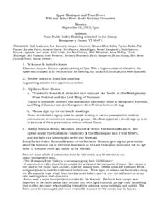 Upper Missisquoi and Trout Rivers Wild and Scenic River Study Advisory Committee Minutes September 16, 2010, 7pm Address Town Public Safety Building (attached to the library)