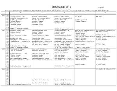 Fall Schedule[removed]Room Sizes: 120=48, 121=142, 122=89, 124=67, 125=105, 213=38, 214=26, 216=26, 222=14, 215=trial courses only; L211=32, L218=6 (clinical), L312=12 (clinical); Lib. 206E=18, 406A=10 M