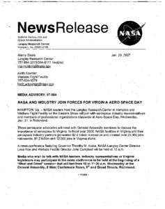 NewsRelease National Aeronautics and Space Administration Langley Research Center Hampton, Va[removed]