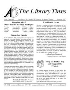 The Library Times Avon, Connecticut Newsletter of the Friends of the Library & the Board of Trustees  Shopping Alert!