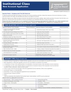 Institutional Class New Account Application Distributed by Foreside Fund Services, LLC  Important Notice - Compliance with The USA Patriot Act