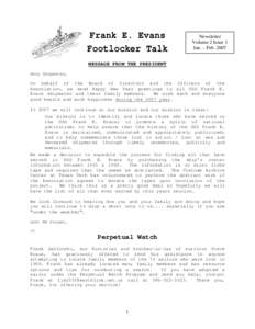 Frank E. Evans Footlocker Talk Newsletter Volume 2 Issue 1 Jan. – Feb. 2007