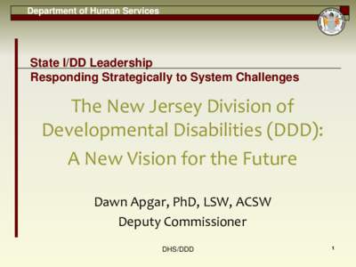 Department of Human Services  State I/DD Leadership Responding Strategically to System Challenges  The New Jersey Division of