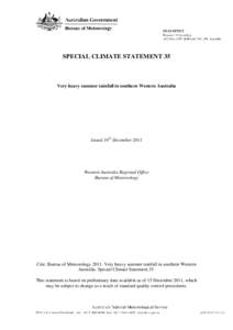 SPECIAL CLIMATE STATEMENT 35  Very heavy summer rainfall in southern Western Australia Issued 16th December 2011