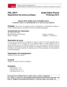 FRENCH COHORT PROGRAM (FCP) PROGRAMME EN ADMINISTRATION PUBLIQUE ET SERVICES COMMUNAUTAIRES POL 459 F  Aude-Claire Fourot