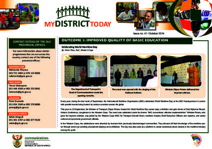 MY DISTRICT TODAY Issue no[removed]October 2014 CONTACT DETAILS OF THE DoC PROVINCIAL OFFICES For more information about similar