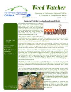 Weed Watcher Newsletter of the Potomac Highlands CWPMA A Partnership to Manage Invasive Species V O L U M E  2