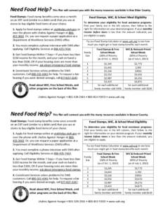 Need Food Help? This flier will connect you with the many resources available in Box Elder County. Food Stamps: Food stamp benefits come once a month on an EBT card (similar to a debit card) that you use at stores to buy