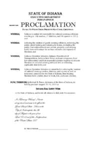 STATE OF INDIANA EXECUTIVE DEPARTMENT INDIANAPOLIS Executive Order