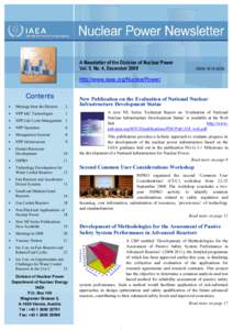 A Newsletter of the Division of Nuclear Power Vol. 5, No. 4, December 2008 ISSN[removed]http://www.iaea.org/NuclearPower/