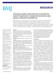 RESEARCH Continuous positive airway pressure as treatment for systemic hypertension in people with obstructive sleep apnoea: randomised controlled trial Joaquı´n Dura´n-Cantolla, respiratory physician,1,2 Felipe Aizpu