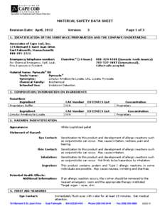 Specialists in Endotoxin and Glucan Detection  MATERIAL SAFETY DATA SHEET Revision Date: April, 2012  Version: