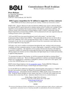 Commissioner Brad Avakian Bureau of Labor and Industries Press Release For Immediate Distribution December 6, 2010